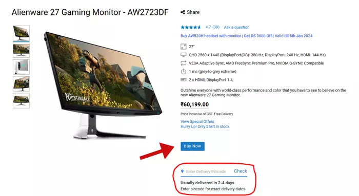 Dell Monitor Coupon Code with Free Shipping in India 2025: Up to Rs.3000 Discount 5 Dell monitor delivery pincode