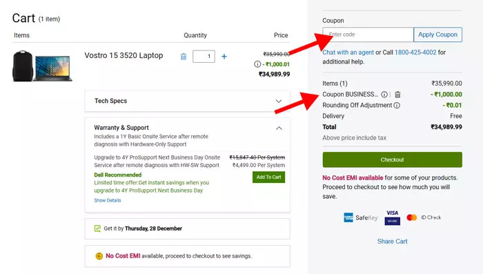 dell cart coupon discount
