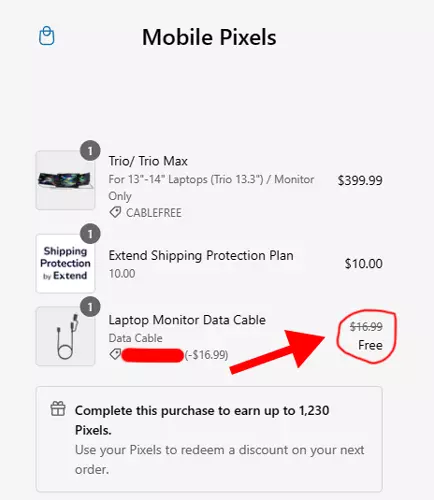mobile pixels data cable free code