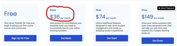 thinkific annual pricing
