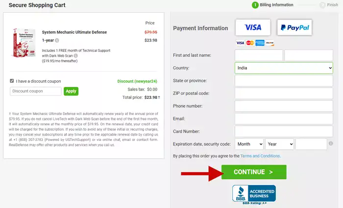 Iolo System Mechanic New Year Sale India: Up to 70% OFF on Pricing 5 iolo checkout page during new year