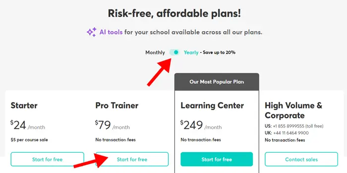 learnworlds pricing plans